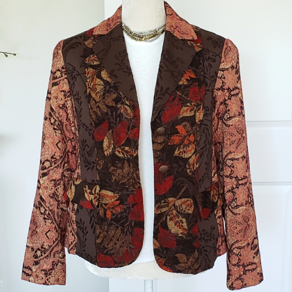 Vintage Inspired Coldwater Creek Tapestry Jacquard Blazer Jacket Size 10